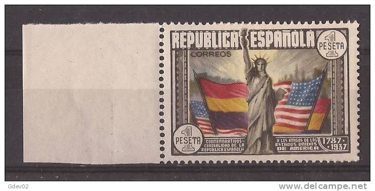 ES763SGDEV-L37241TB.España. Spain Espagne  CONSTITUCION USA 1938 (Ed 763**)sin Charnela.MAGNIFICA BORDE DE HOJA - Sellos
