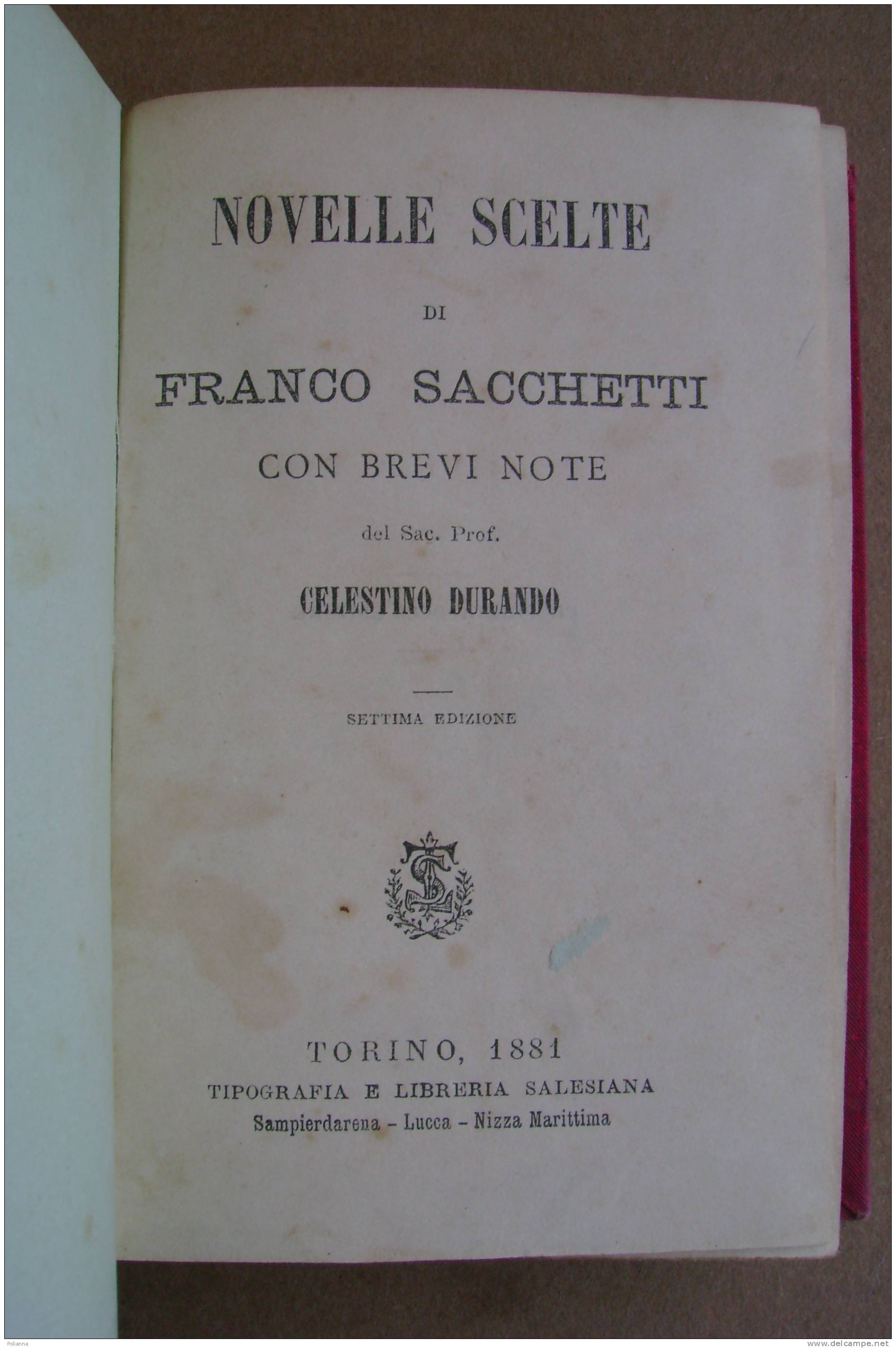 PAR/45 Franco Sacchetti NOVELLE SCELTE Tip.Salesiana 1881 - Tales & Short Stories