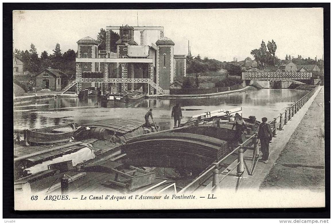 CPA  ANCIENNE- FRANCE- ARQUES (62)- LE CANAL D'ARQUES ET L'ASCENSEUR DE FONTINETTE-  GROS PLAN AVEC ANIMATION - Arques