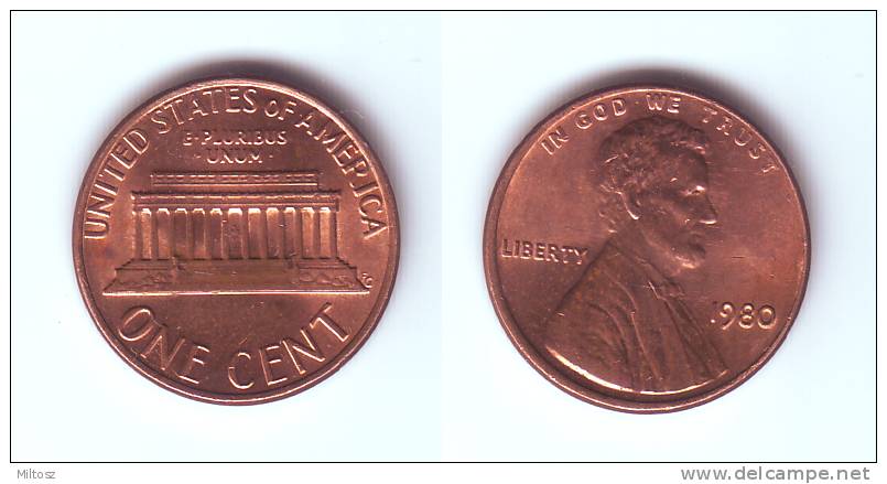 U.S.A 1 Cent 1980 - 1959-…: Lincoln, Memorial Reverse