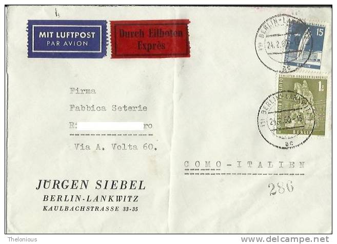 # Rara Lettera Expres Par Avion Spedita Da Berlino A Como Il 24-2-1960 - Lettres & Documents