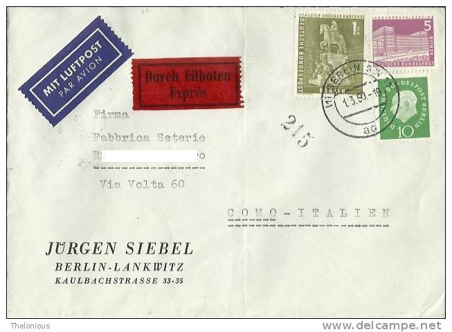 # Rara Lettera Expres Par Avion Spedita Da Berlino A Como Il 1-3-1960 - Lettres & Documents