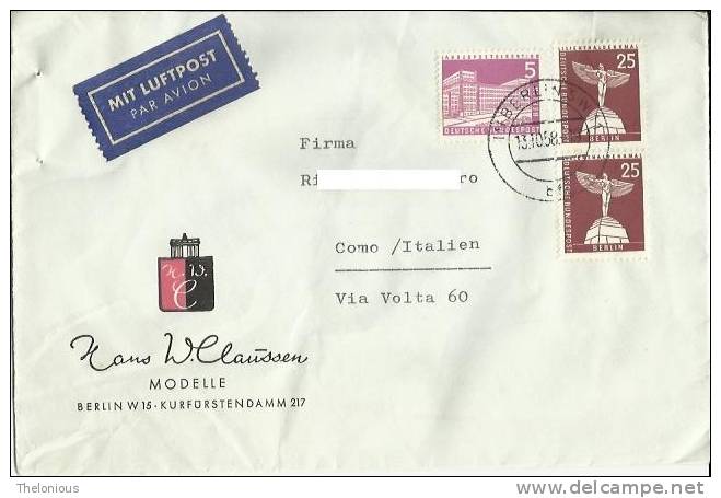 # Rara Lettera Par Avion Spedita Da Berlino A Como Il 13-10-1958 - Covers & Documents