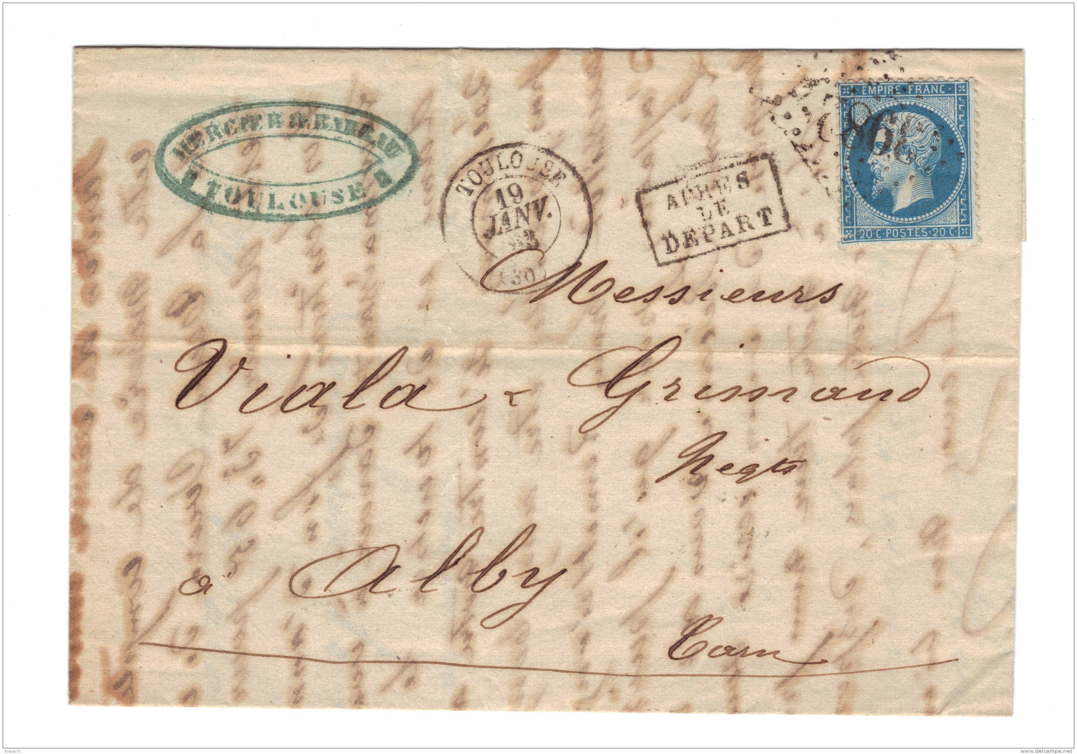 Lettre De 1863-TOULOUSE (30)-GC 3982-YV N°22 - 1862 Napoleone III