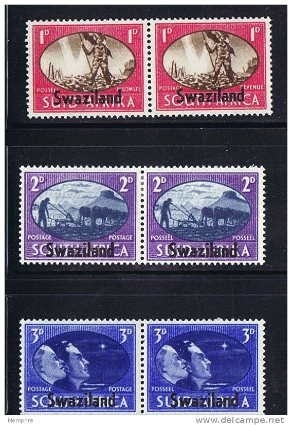 SWAZILAND  1945 Victory  Set Of 3 Pairs   1 D. And 3 D. Are MNH 2 D MH - Swasiland (...-1967)