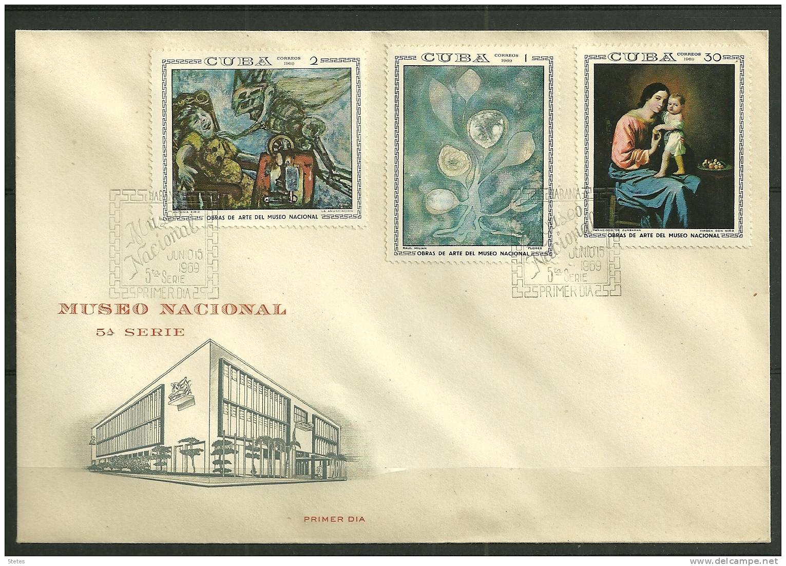 Cuba, Enveloppe Premier Jour N° 1284,1285,1290 " Oeuvres Du Musée National" - FDC