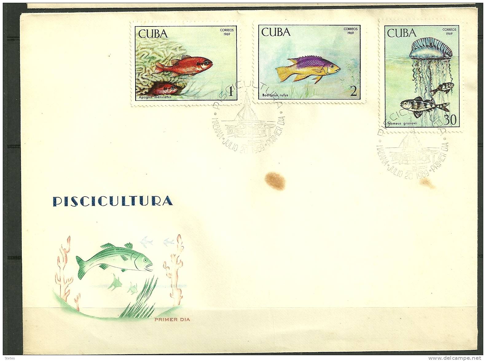 Cuba, Enveloppe Premier Jour N° 1294 à 1300  "Pisciculture" - FDC