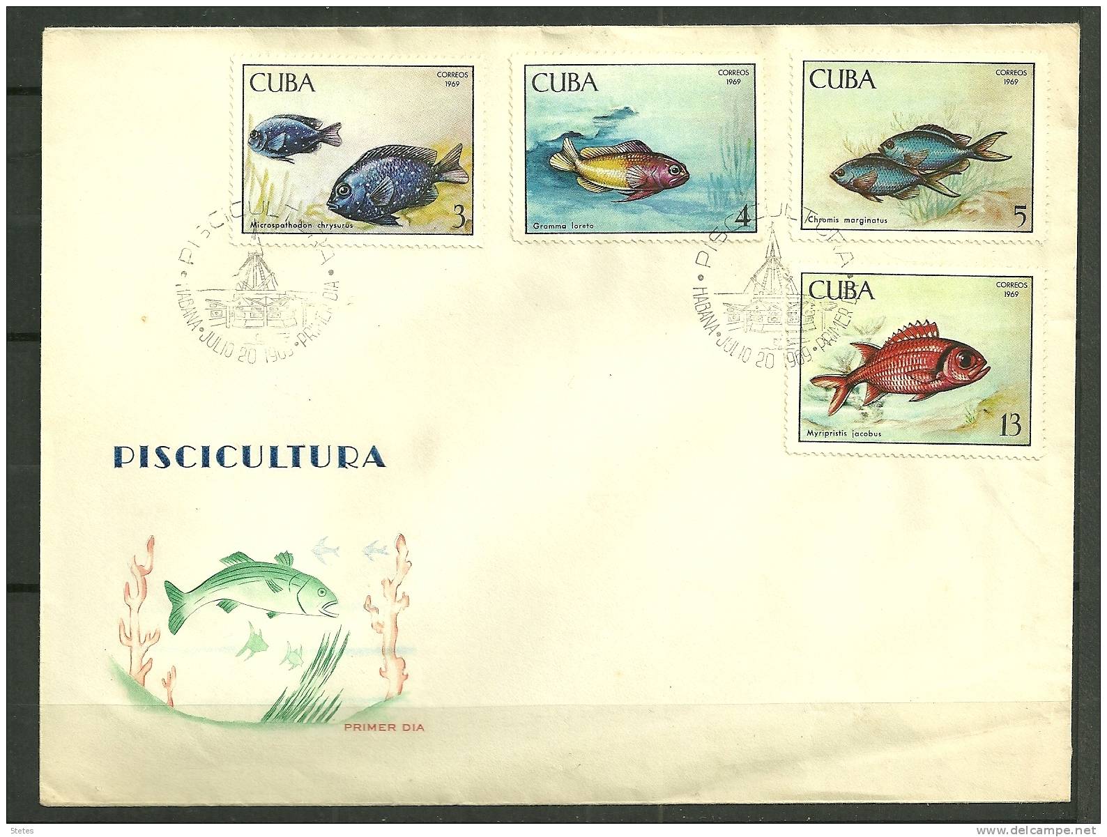 Cuba, Enveloppe Premier Jour N° 1294 à 1300  "Pisciculture" - FDC
