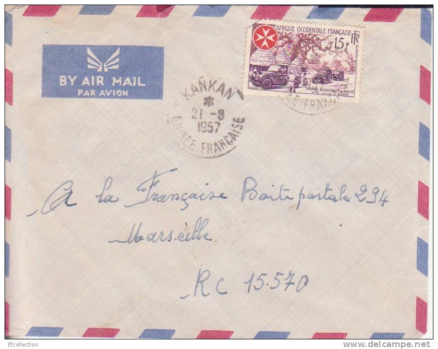 Kankan Haute Guinée Guinéa Afrique Colonie Française Lettre Par Avion Pour Marseille Marcophilie - Lettres & Documents