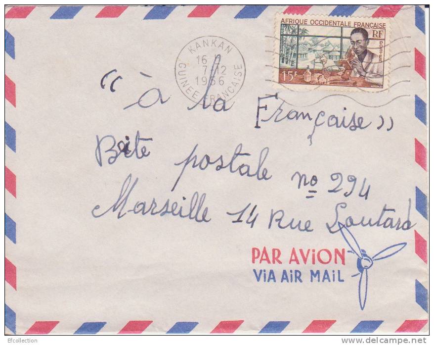 Kankan Haute Guinée Guinéa Afrique Colonie Française Lettre Par Avion Pour Marseille Marcophilie - Briefe U. Dokumente