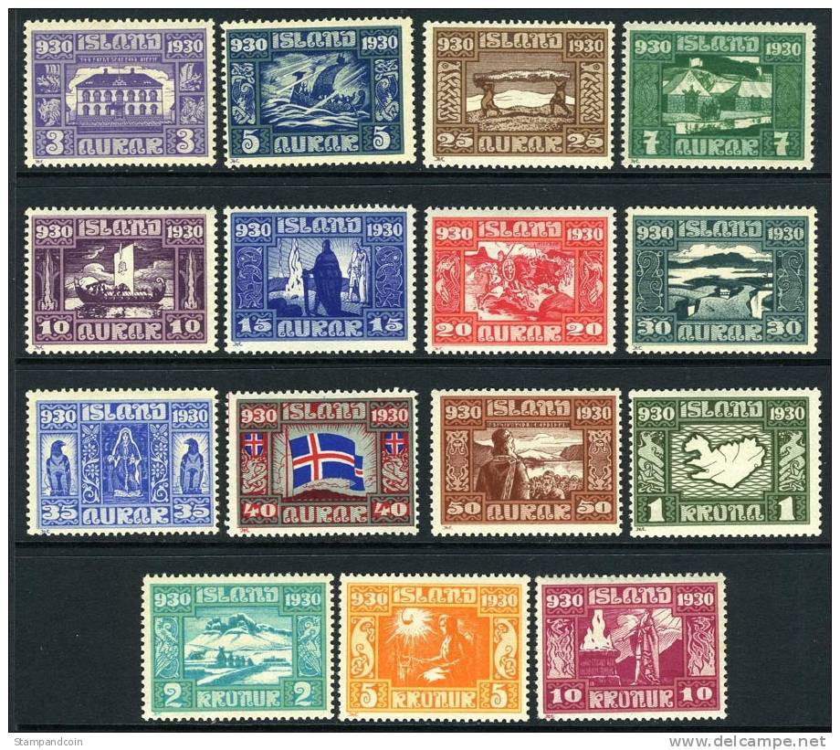 Iceland #152-66 (Michel 125-139  Mint Vl Hinged Parliament Set From 1930 - Unused Stamps