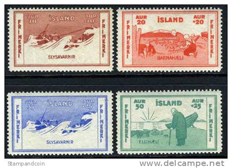 Iceland B1-4 Mint Hinged & Never Hinged Semi-Postal Set From 1933 - Ungebraucht