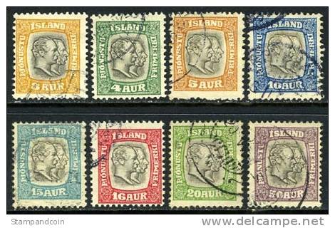 Iceland O31-38 Used Officials From 1907-08 - Officials