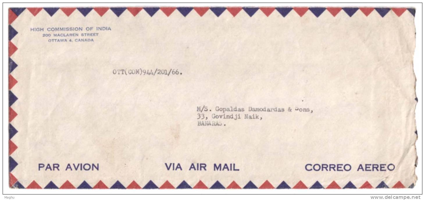High Commision Of India, Service Airmail Cover, Canada To India 1966, Official - Francobolli Di Servizio