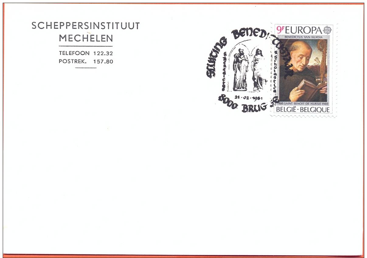 Belgie Belgique Belgium 1981 Card Cancel Benedictus Van Nursia  Fine Used Brugge - Christianisme