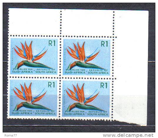 ENR9 - SUD AFRICA 1972 , Quartina Del N Yvert 337N  ***  Senza Filigrana. DIFETTI - Unused Stamps