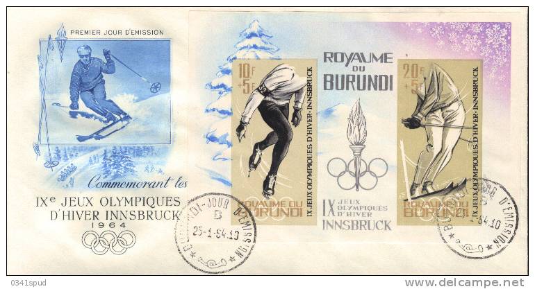 Jeux Olympiques 1964 Innsbruck Burundi FDC  Ski Alpin, Patinage Sur Glace Hockey - Winter 1964: Innsbruck