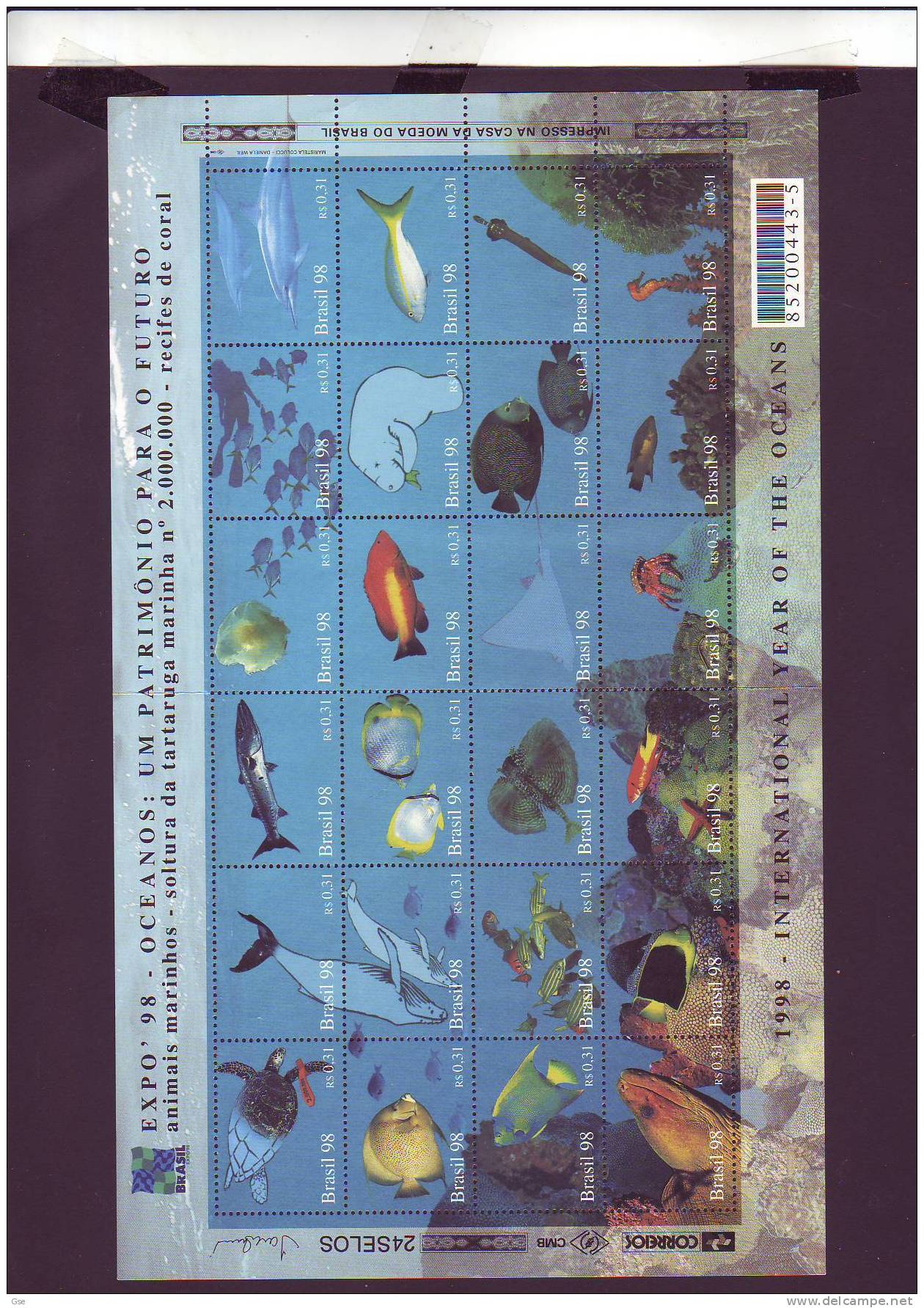 BRASILE  1998 - Yvert 2400/23 - Foglio Intero - Pesci - International Year Of The Oceans - Unused Stamps