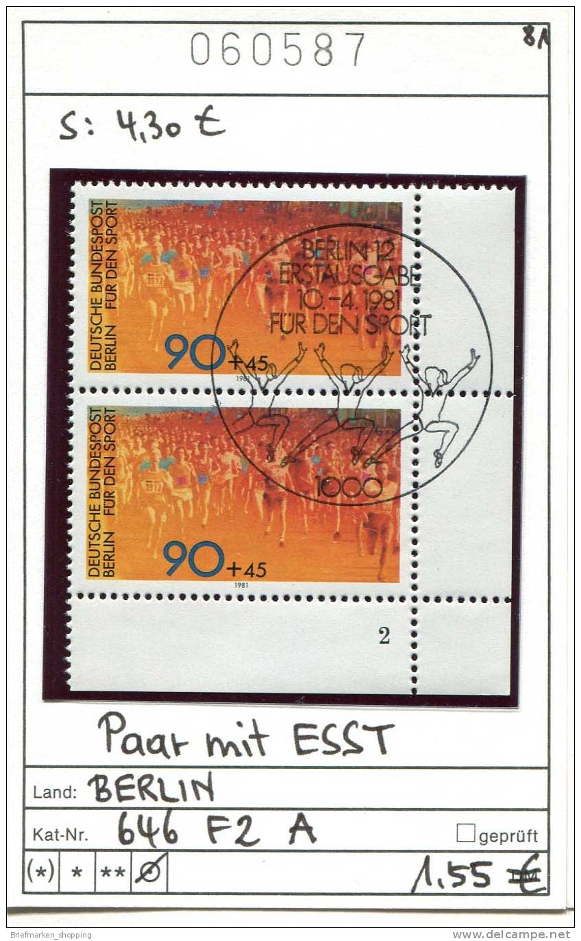 Berlin 1981- Deutschland 1981- Germany - Allemagne  - Michel 646 Im Paar -  ER Mit FormNr. 2A  - Oo Oblit. Used - ESST - - Gimnasia