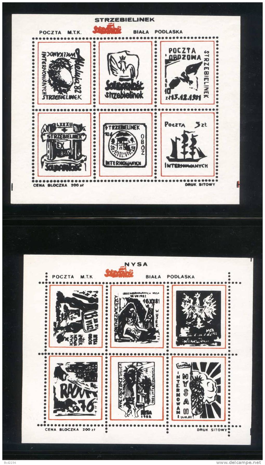 POLAND SOLIDARNOSC SOLIDARITY (SOLID0121A/1377) STZEBIELINEK & NYSA INTERNMENT CAMPS 2 MS Martial Law Statue Liberty - Solidarnosc Labels