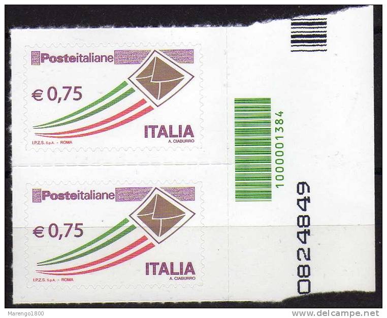 ITALIA 2011 - Ordinaria € 0,75 (codice A Barre / Barcode) - 2011-20: Mint/hinged