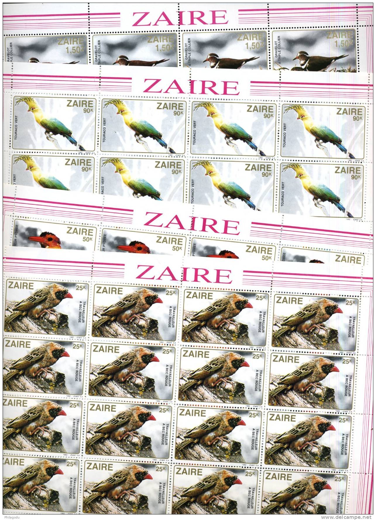 12/1982 Oiseaux Birds Ucelli Feuilles Complètes De 20 X 1170/1179  Cote 250 E - Neufs