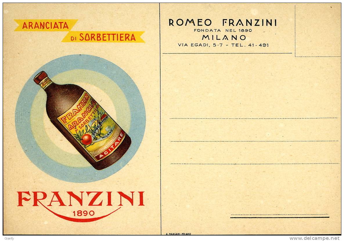 ARANCIATA SORBETTO FRANZINI MILANO  PUBBLICITA 1940 - Pubblicitari