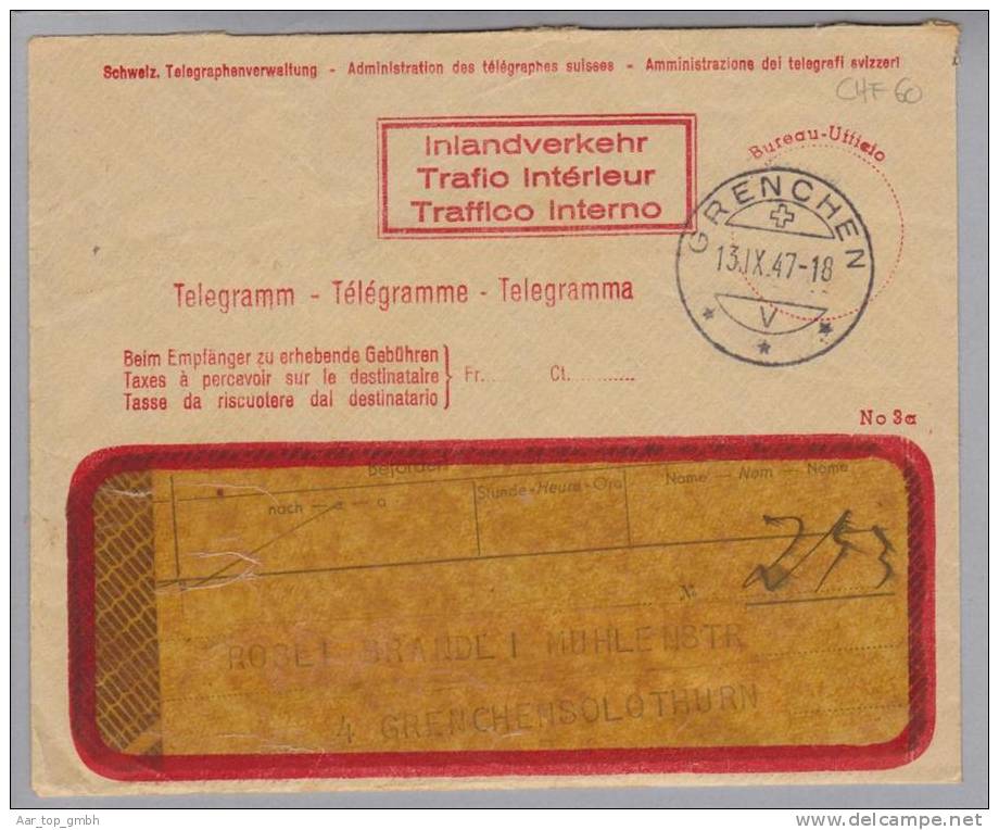 Schweiz Telegramm Grenchen 1947-09-13 Mit Inhalt - Télégraphe