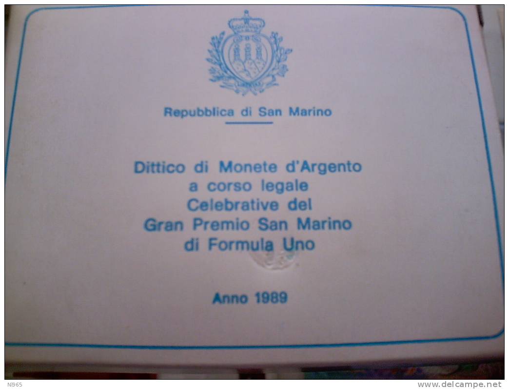 SAN MARINO - ANNO 1989 - DITTICO FORMULA UNO  LIRE 500 + 1000  In ARGENTO FDC In CONFEZIONE ORIGINALE - San Marino