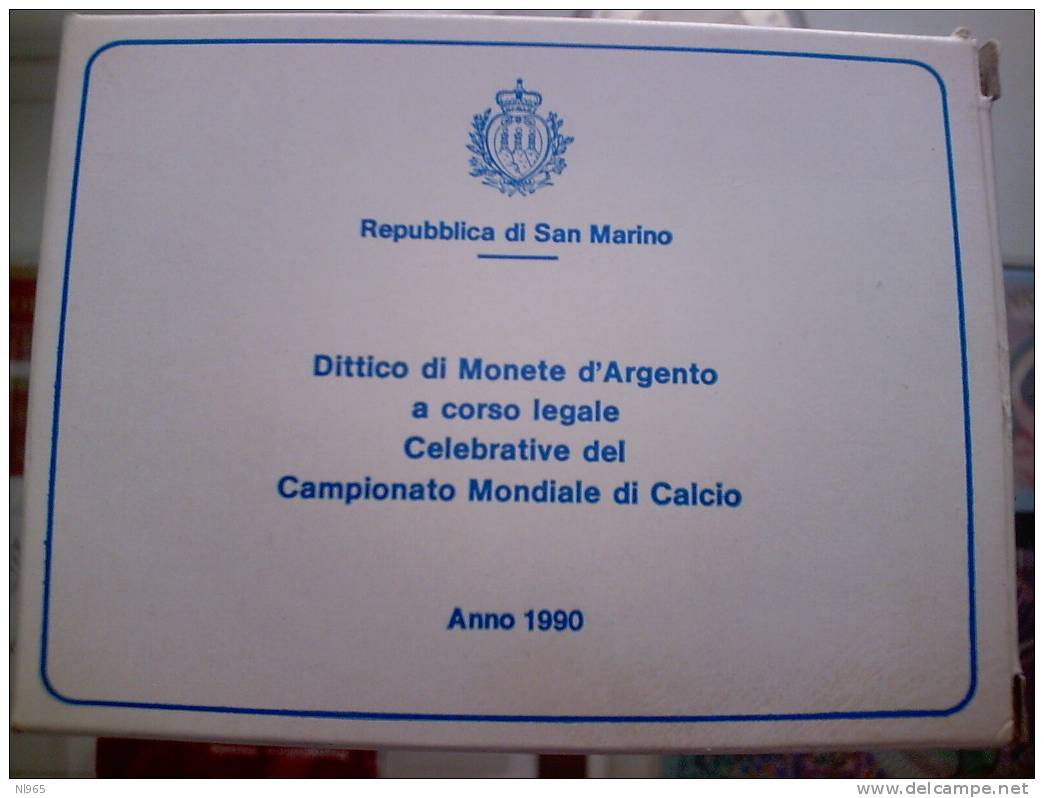 SAN MARINO - ANNO 1990 - DITTICO CALCIO ITALIA 90  LIRE 500 + 1000  In ARGENTO FDC In CONFEZIONE ORIGINALE - Saint-Marin