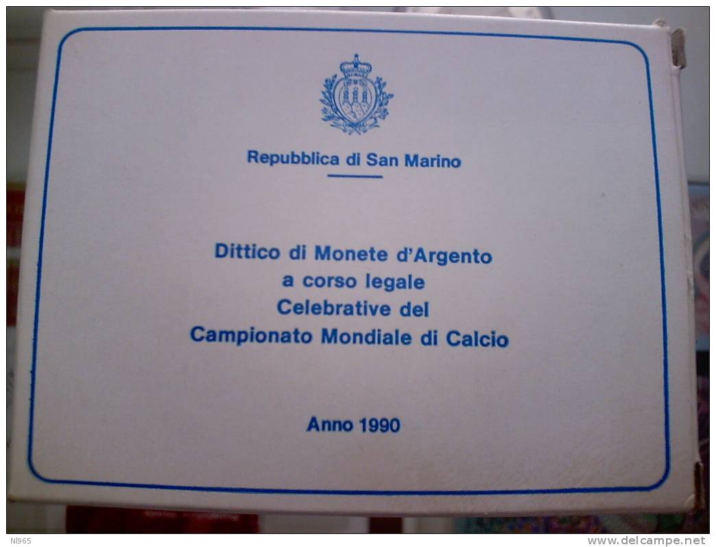 SAN MARINO - ANNO 1990 - DITTICO CALCIO ITALIA 90  LIRE 500 + 1000  In ARGENTO FDC In CONFEZIONE ORIGINALE - San Marino