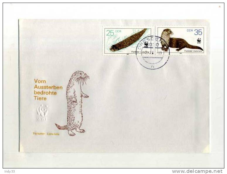 - ALLEMAGNE DDR . AFFRANCHISSEMENT COMPOSE SUR ENVELOPPE WWF. LOUTRES - Covers & Documents