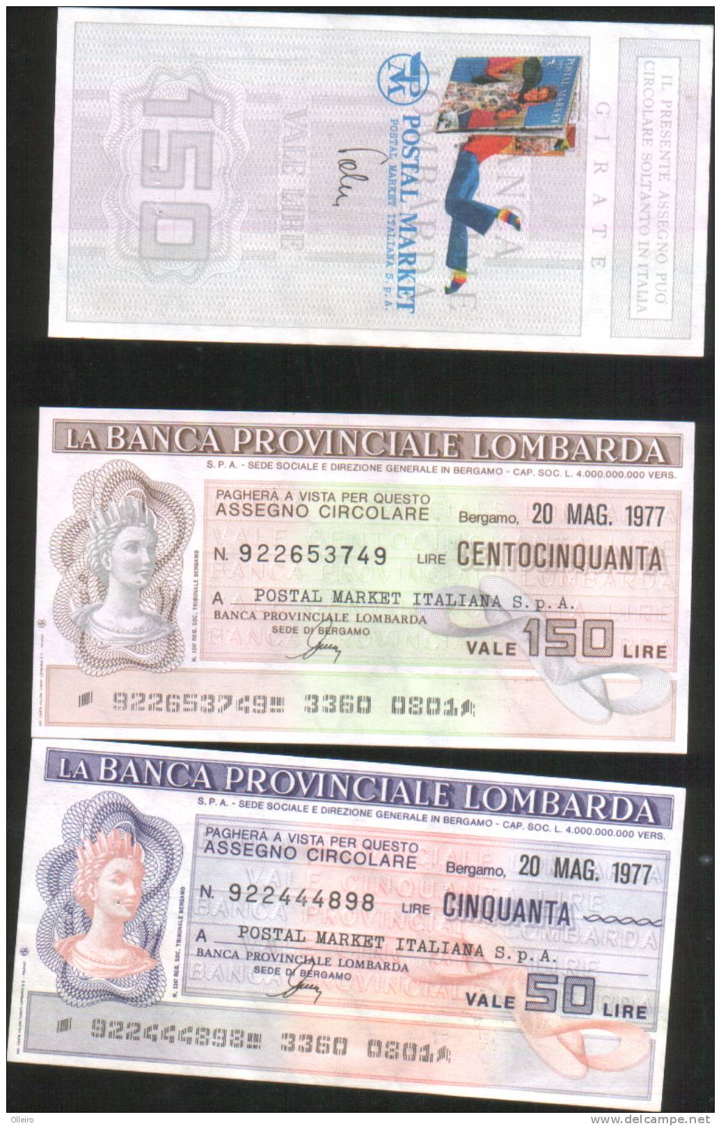 Italia Miniassegni 1977 Banca Provinciale Lombarda Da 50L E 150L  Postal Market Bellissimi - [10] Cheques Y Mini-cheques
