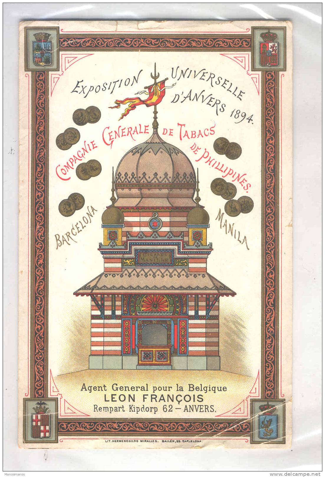 824/17 -  BELGIQUE EXPO Universelle ANVERS 1894 - Tarif Cie De Tabacs Des Philippines - 1894 – Anversa (Belgio)