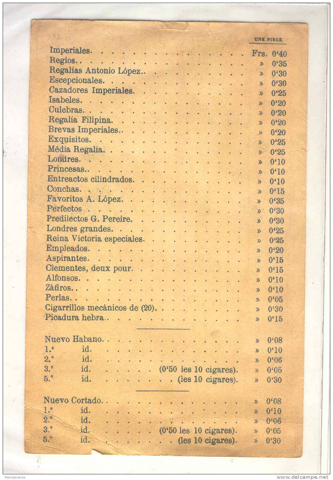 824/17 -  BELGIQUE EXPO Universelle ANVERS 1894 - Tarif Cie De Tabacs Des Philippines - 1894 – Anvers (Belgique)