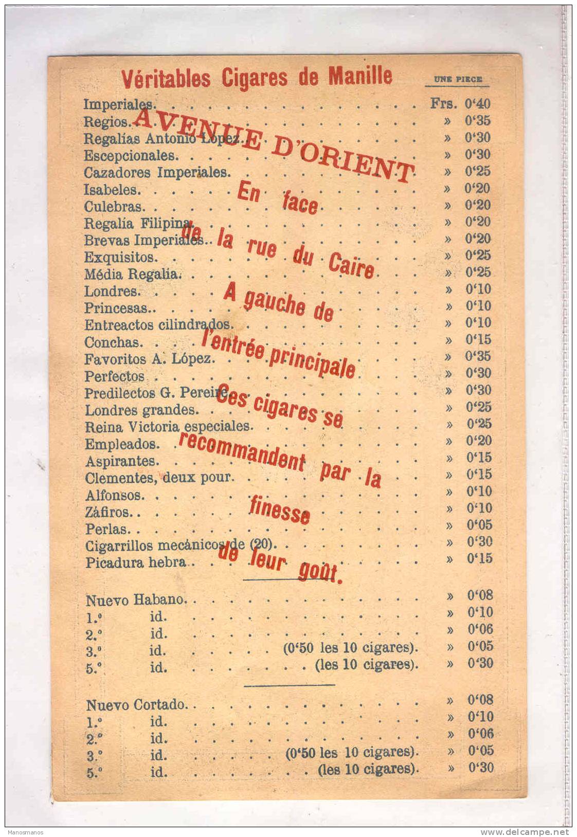 825/17 -  BELGIQUE EXPO Universelle ANVERS 1894 - Tarif Cie De Tabacs Des Philippines - 1894 – Anvers (Belgique)