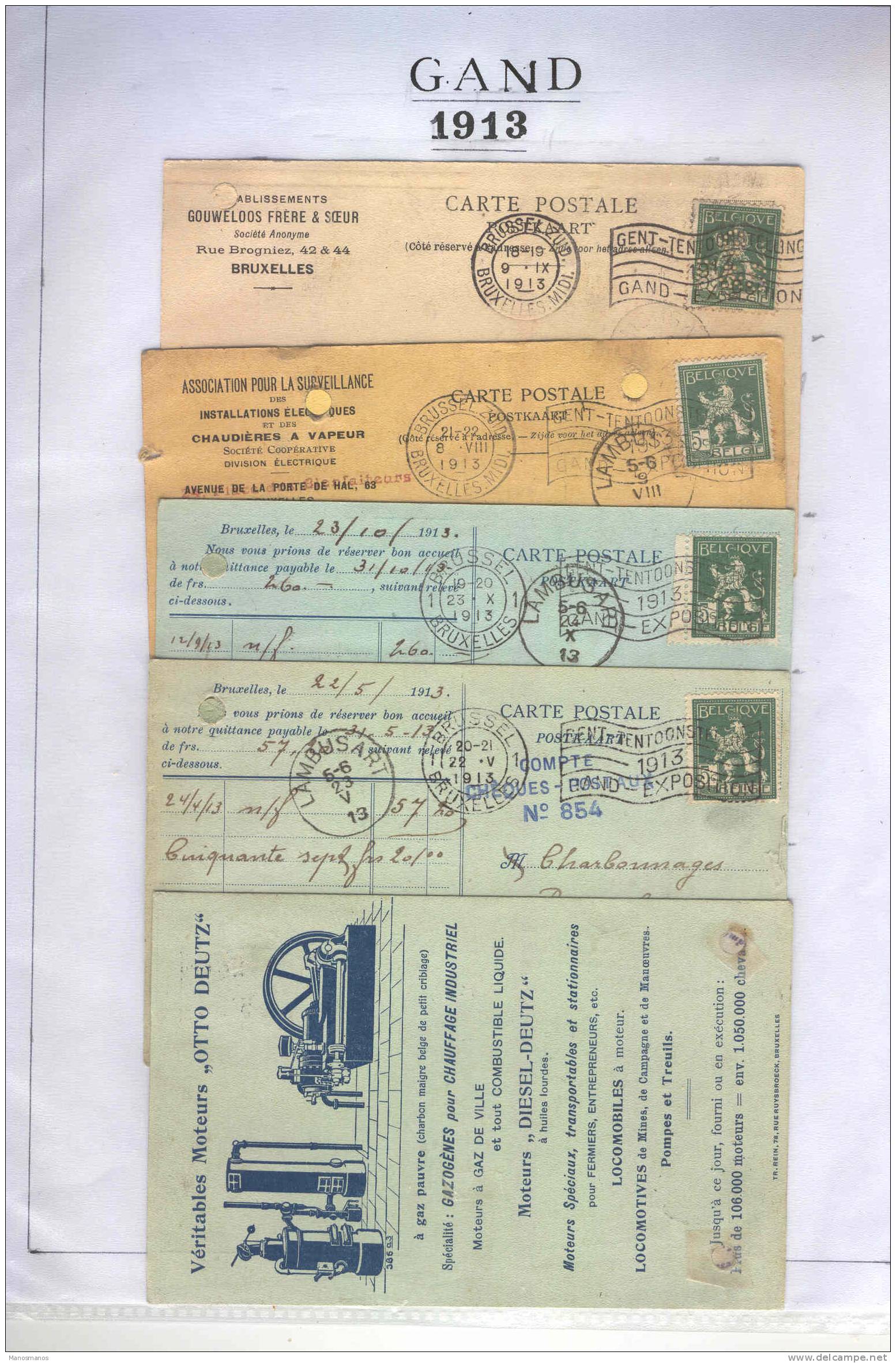 828/17 -  Belgique EXPO Internationale GAND 1913 -  Cachets Mécaniques Sur 7 Cartes Et Documents - Other & Unclassified