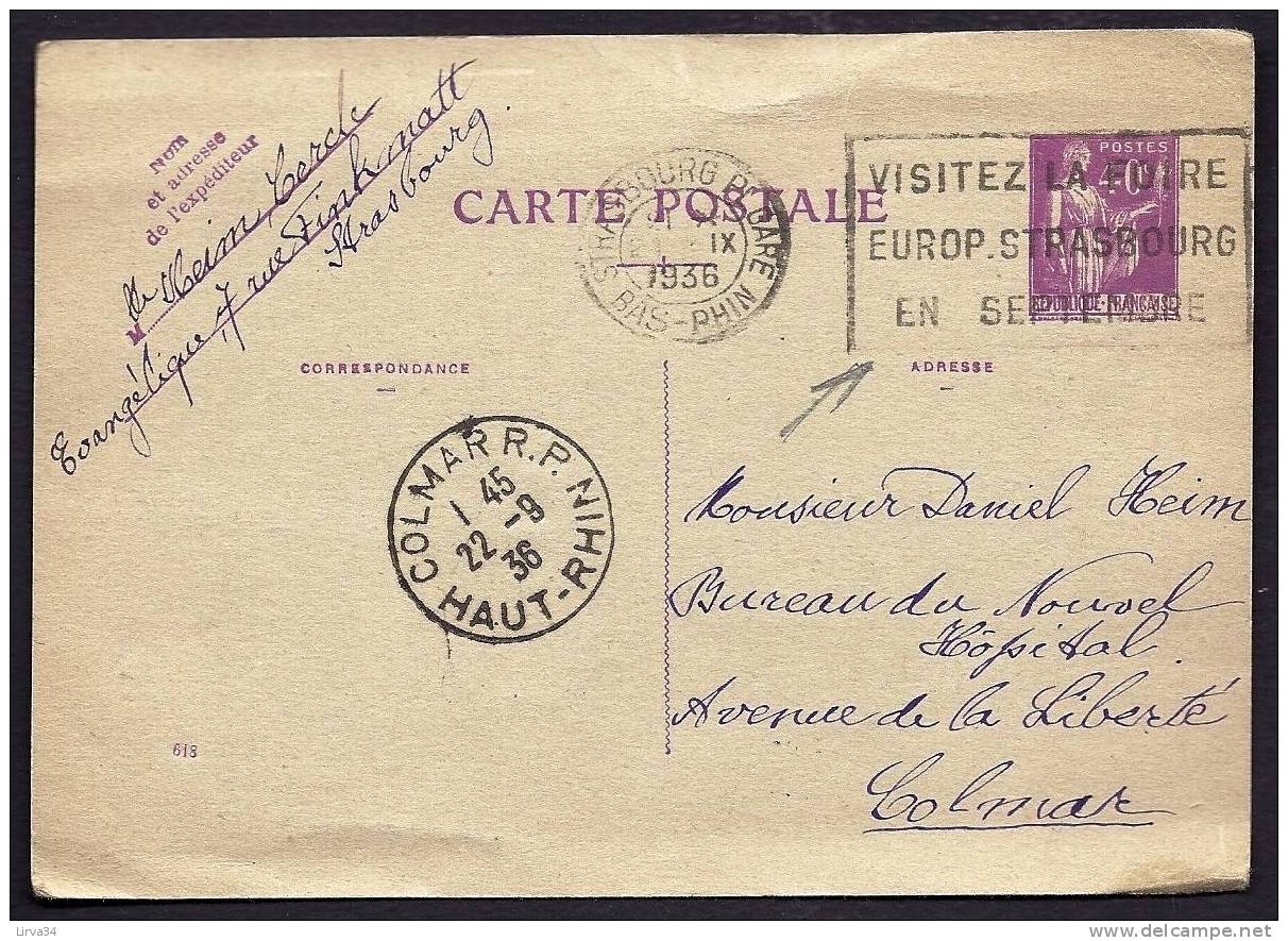 CPA   ENTIER-POSTAL FRANCE- TYPE PAIX 40c DATE 618- OBLITERATION PAR FLAMME FOIRE DE STRASBOURG 1936 - Cartes-lettres