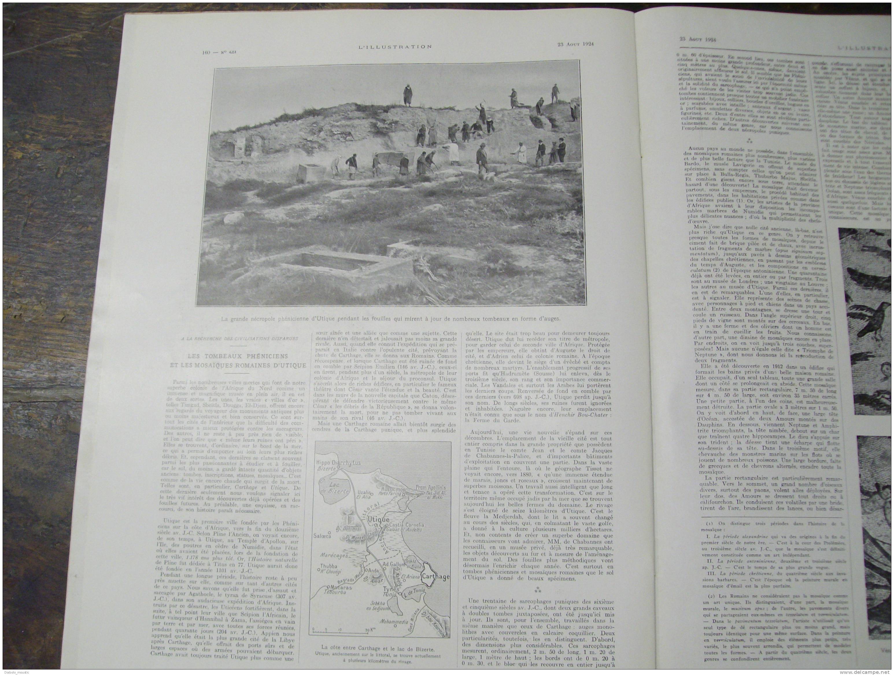 1924  La Trés Vieille ARMORIQUE ; Bénédictions De La MER ;Béko ; Tombeaux Phéniciens Et Les Mosaïques Romaines D' UTIQUE - L'Illustration