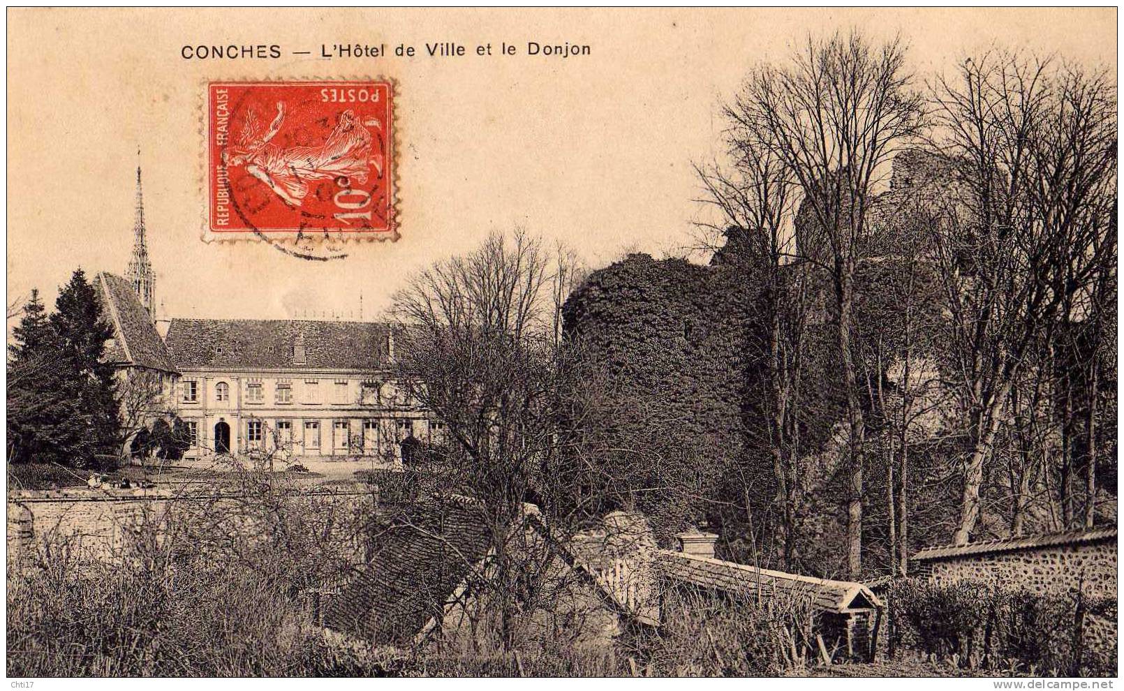 CONCHES HOTEL DE VILLE ET DONJON EDIT   CIRC  1908 - Conches-en-Ouche