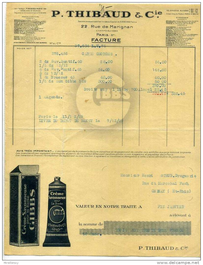 FACTURE CREME SAVONNEUSE POUR LA BARBE PARIS - Drogisterij & Parfum