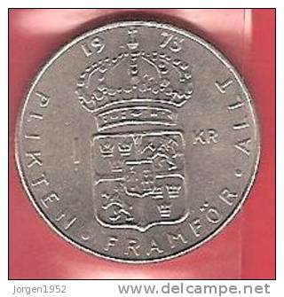 SWEDEN # 1 KR.  KOBBERNIKKEL FROM YEAR 1973 - Suède