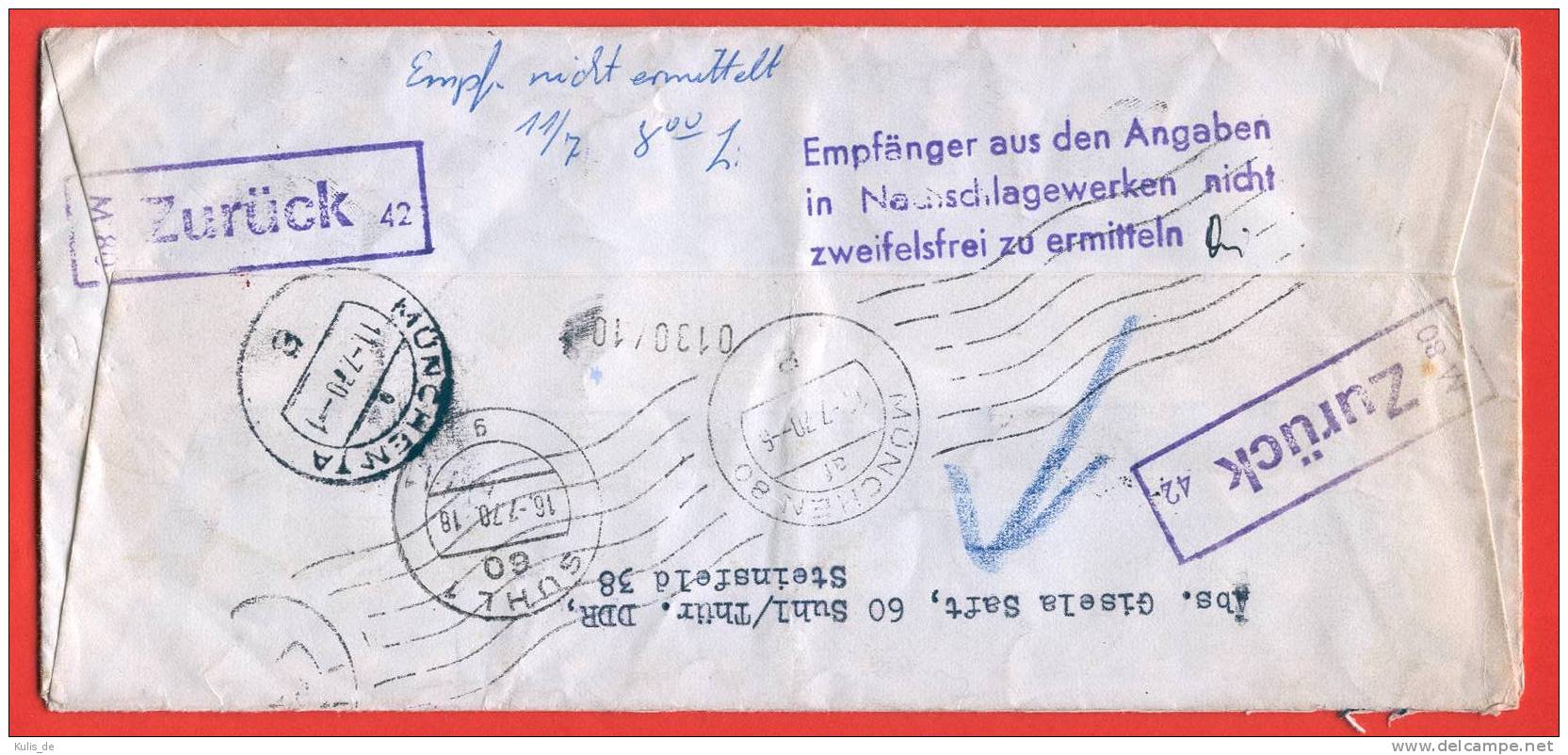 DDR - Eilbrief Nach München - Irrläufer Mit Zahlreichen Postalischen Stempeln Und Vermerken - Other & Unclassified
