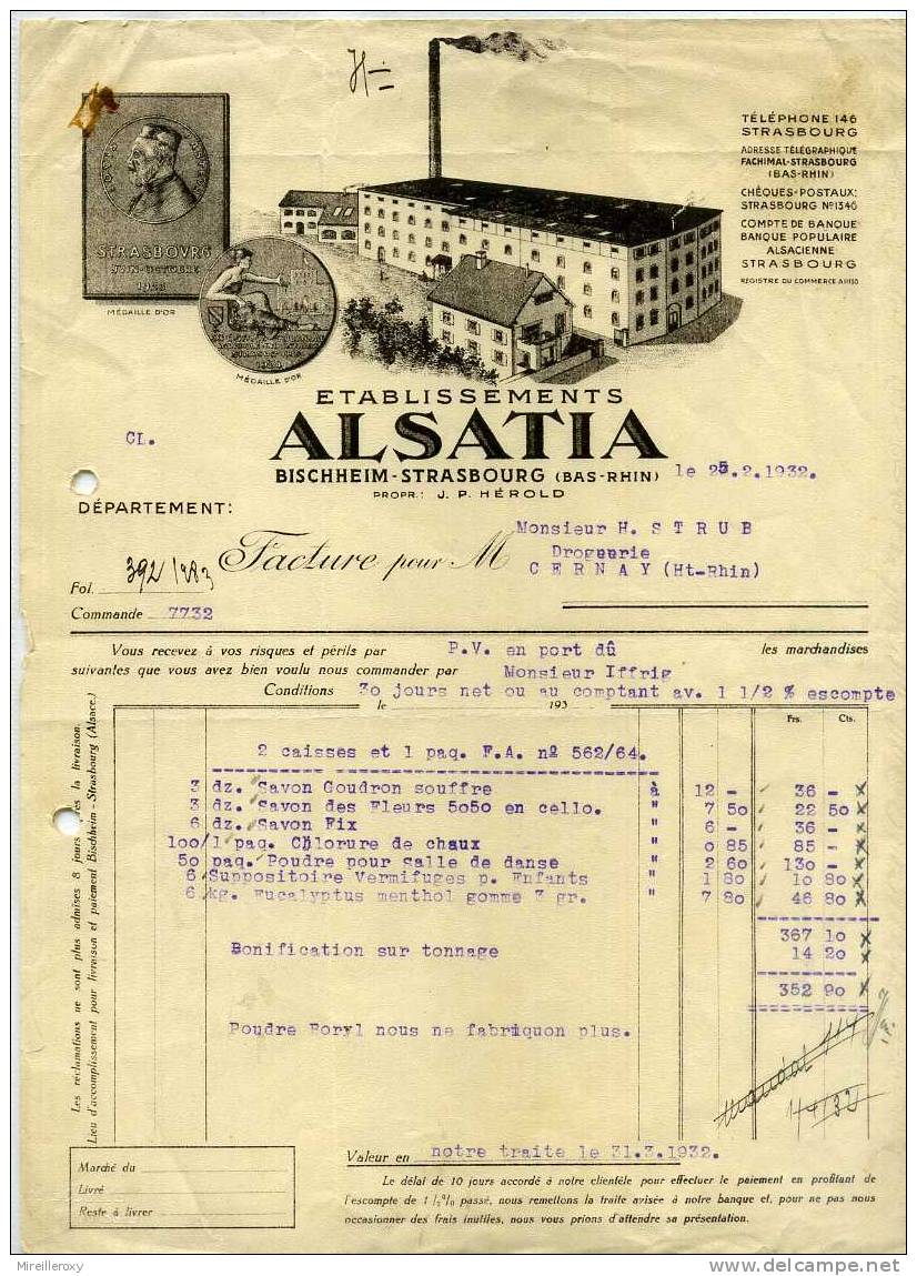 FACTURE ALSATIA BISCHHEIM SAVON SOUFFRE SUPPOSITOIRE - Droguerie & Parfumerie
