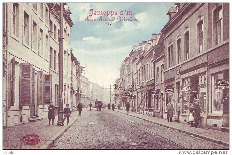 JEMEPPE S/M = Rue Grand-Vinâve - Carte Couleur Animée + Commerces (Marcovici) 1913 - Autres & Non Classés