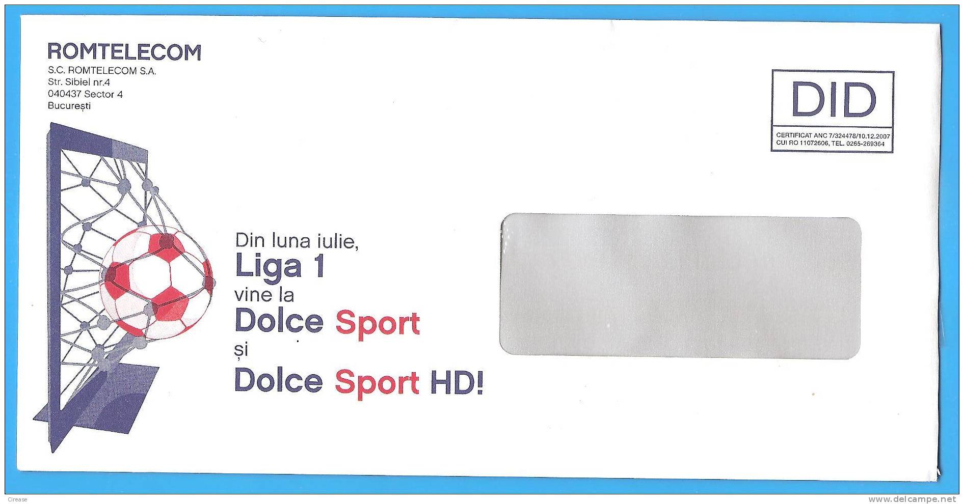 Romania Liga 1 Football. Channel TV Dolce Sport HD. ROMANIA  Postal Comercial Cover - UEFA European Championship