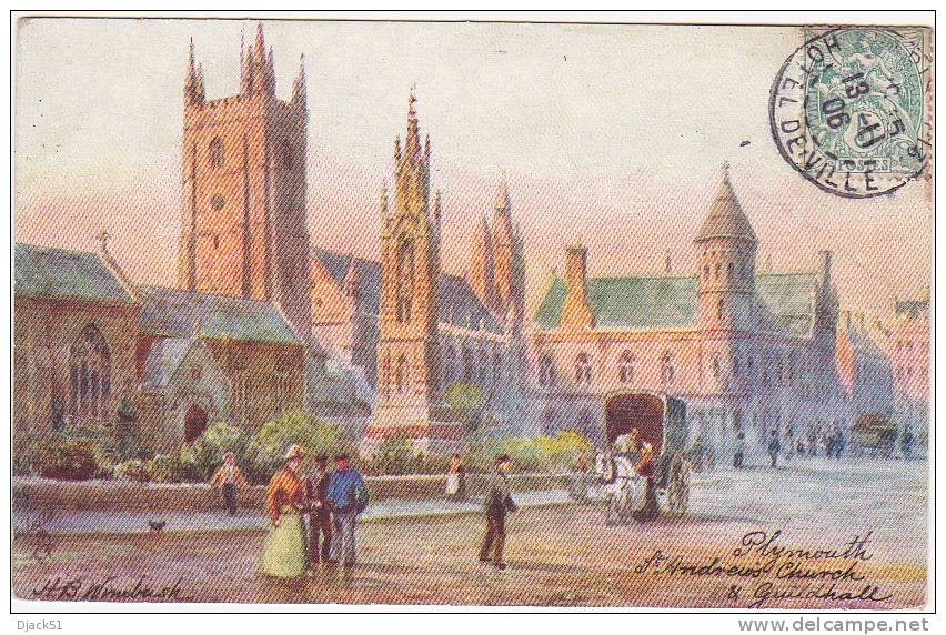 Plymouth - St Andrevis Church & Guildhall - 1906 - Plymouth