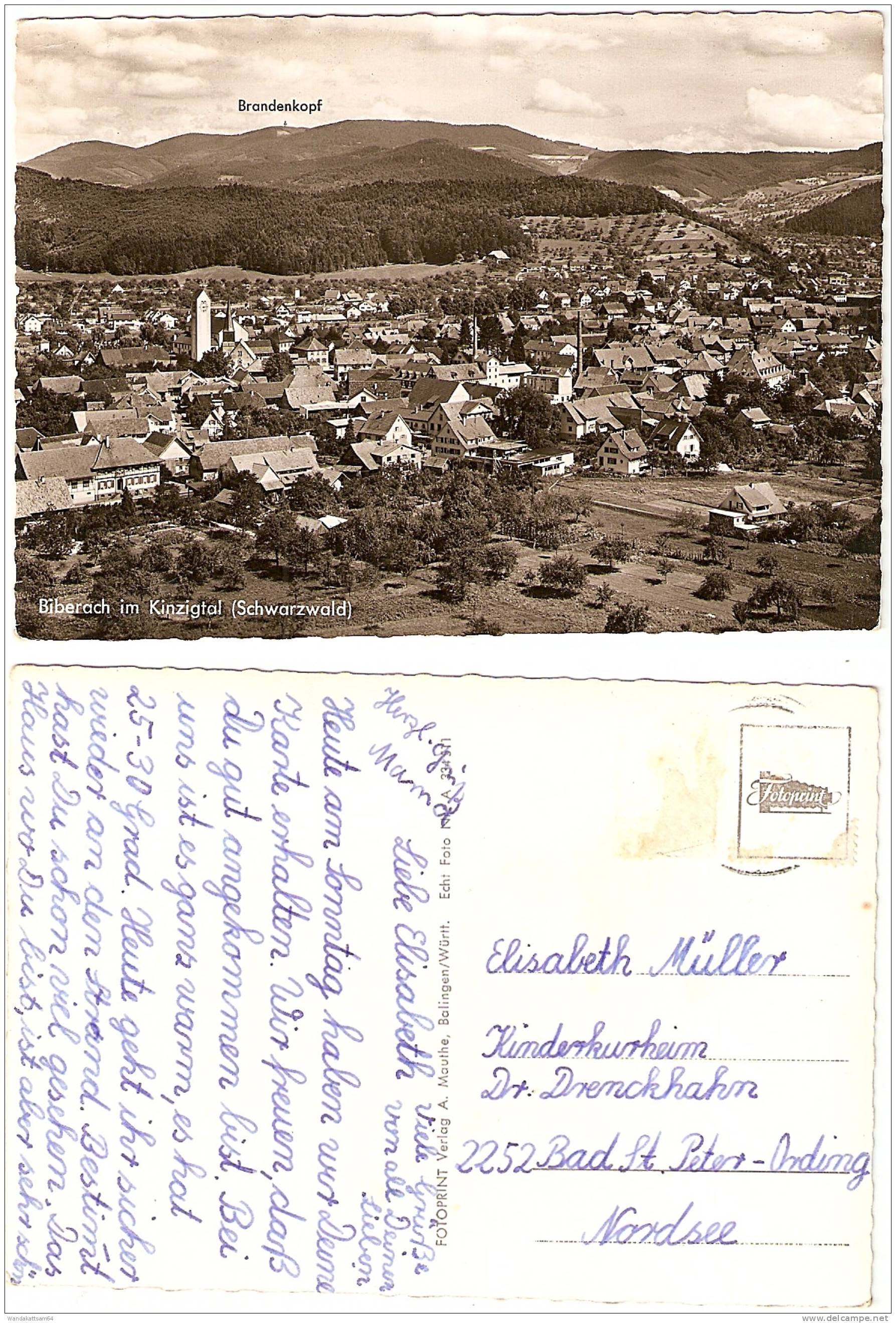 AK 334311 Biberach Im Kinzigtal (Schwarzwald) Mit Brandenkopf Totale Ort Und Datum Nicht Erkennbar Briefmarke Entfernt N - Biberach
