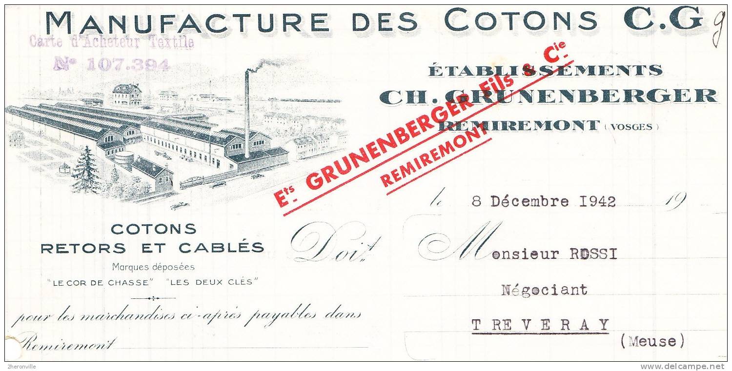 - REMIREMONT - Manufacture Des Cotons - Etablissements Grunenberger - Marques " Le Cor De Chasse " - Textile & Clothing