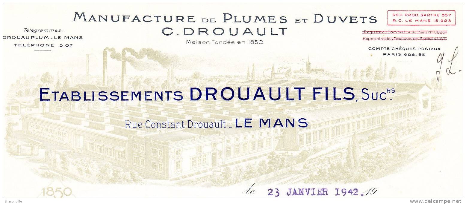- LE MANS - Manufacture De Plumes Et Duvets - Etablissements DROUAULT Fils - Usine Et Train - Textile & Clothing